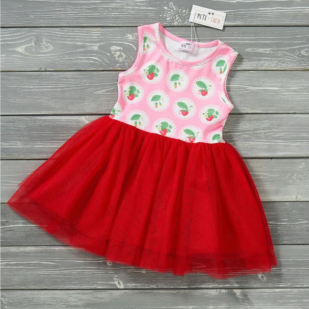 Red and Pink Sleeveless Sundress with Crew Neck